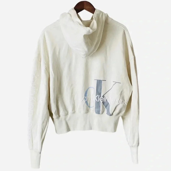CALVIN KLEIN JEANS | Ivory Two Tone Monogram Back Logo Sweatshirt Hoodie Size L - Picture 8 of 12